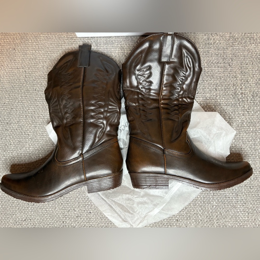 Simons Brown Western Ankle Boots Faux Leather EU 39 - Picture 6 of 12